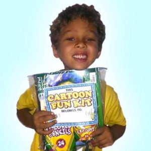 Our FREE gift packs contain art supplies that are safe and fun for the children to use.